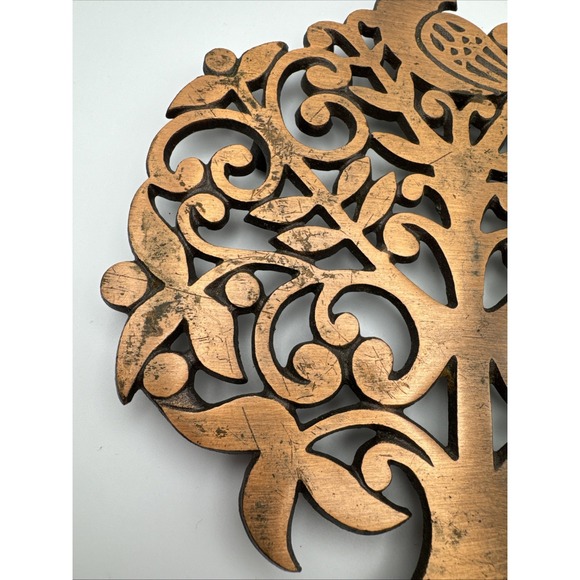 Tree Of Life Trivet Copper Bird Dove Retro Wall Hanging Decor 1970s - Picture 5 of 6